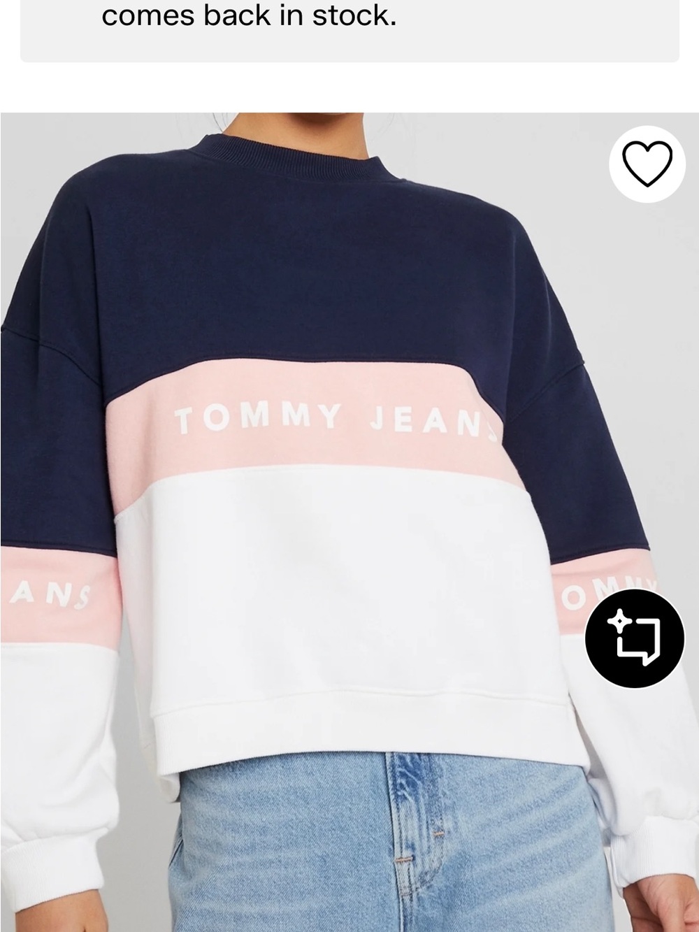 Tommy Hilfiger Navy Pink White Colorblock Crew Sweatshirt